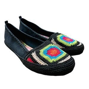 THE SAK Black Crochet Granny Square Toe Loafers‎ Shoes 8.5 Boho Casual Flats